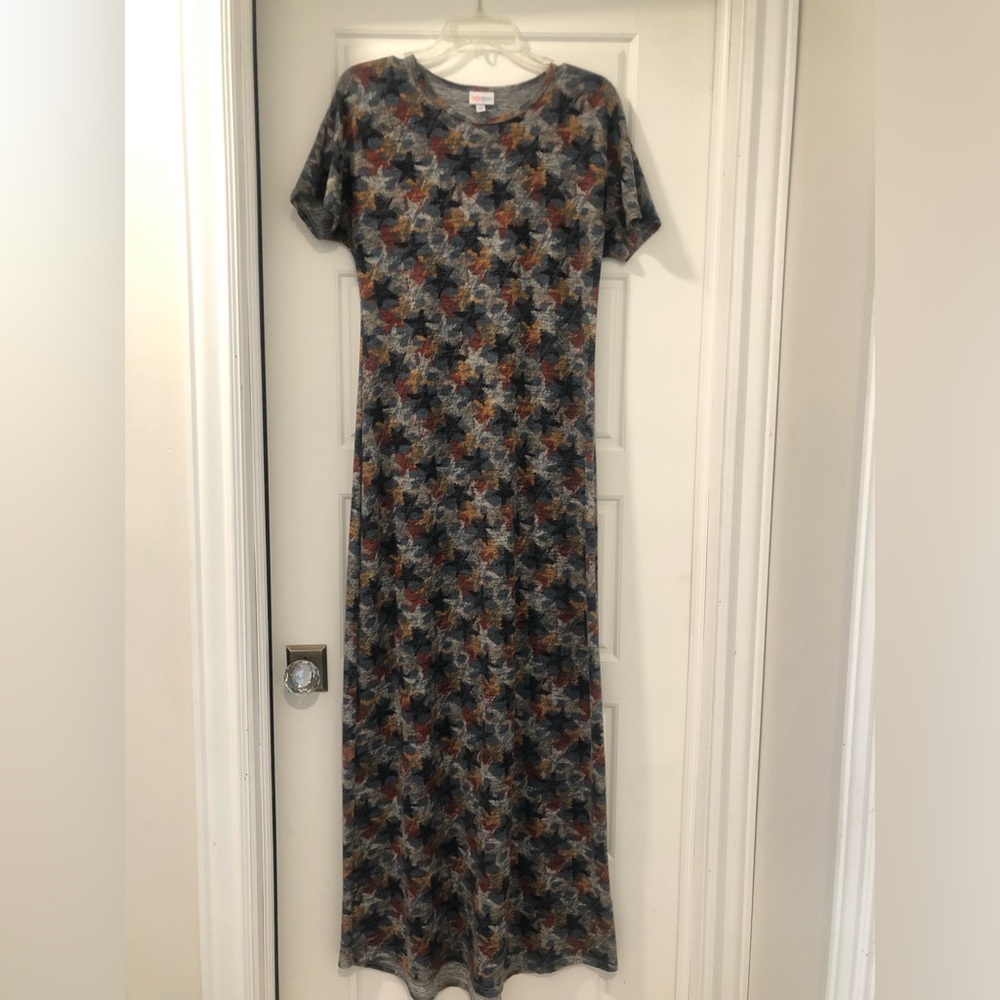 Lularoe houndstooth Maria maxi dress jumbo print perfect fall colors size XS